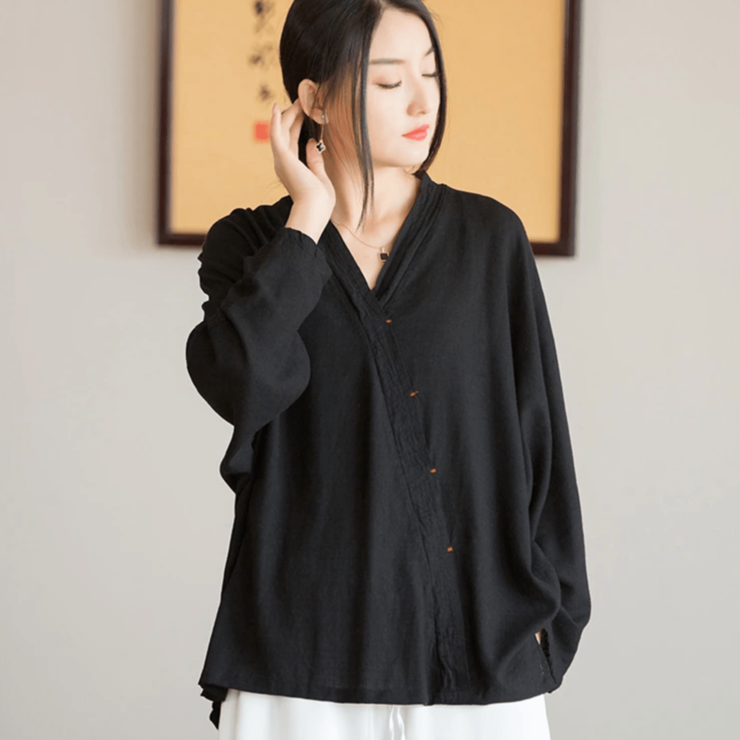 Buddhatrends Blouse black / One Size Summer Linen Loose Blouse