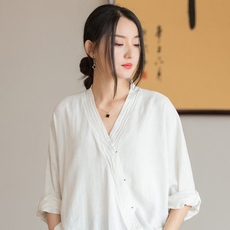 Buddhatrends Blouse Creamy-white / One Size Summer Linen Loose Blouse