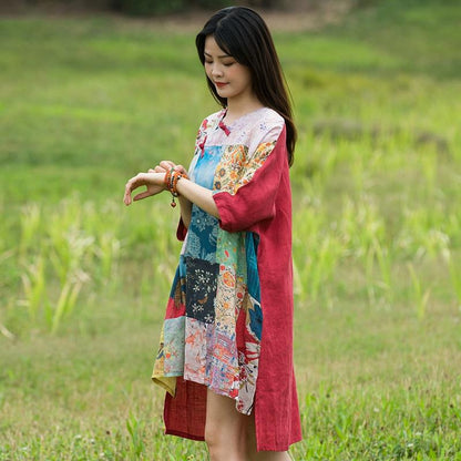 Buddhatrends Blouse Irregular Cotton Linen Blouse Dress