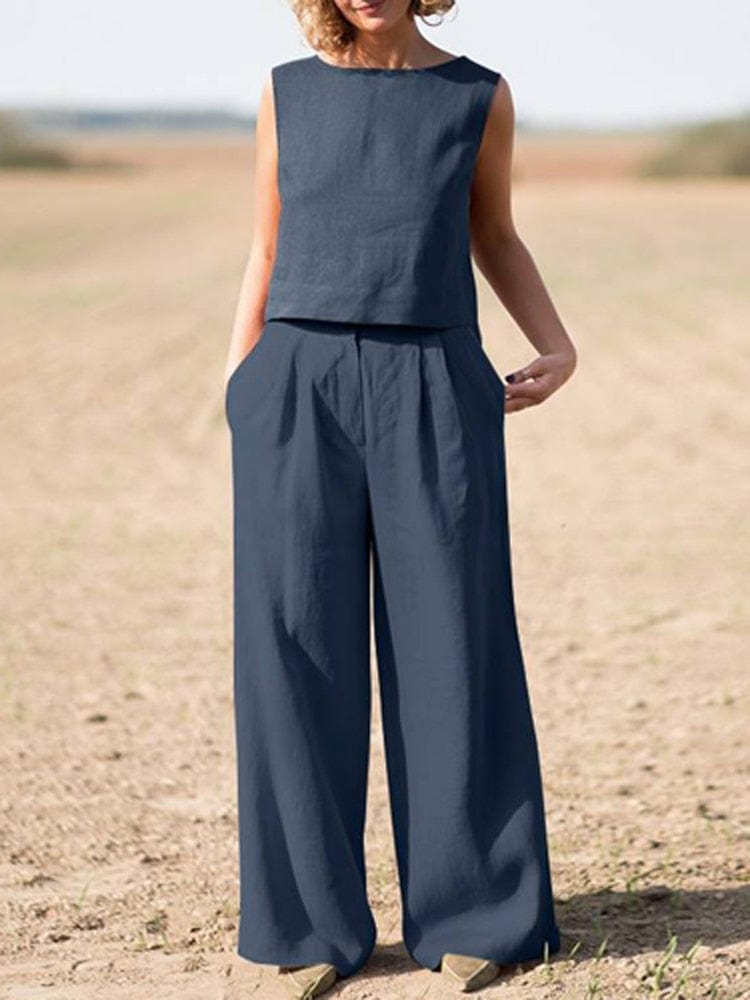 Buddhatrends Blue / 3XL Genna Cotton Linen Two Piece Suit | OOTD