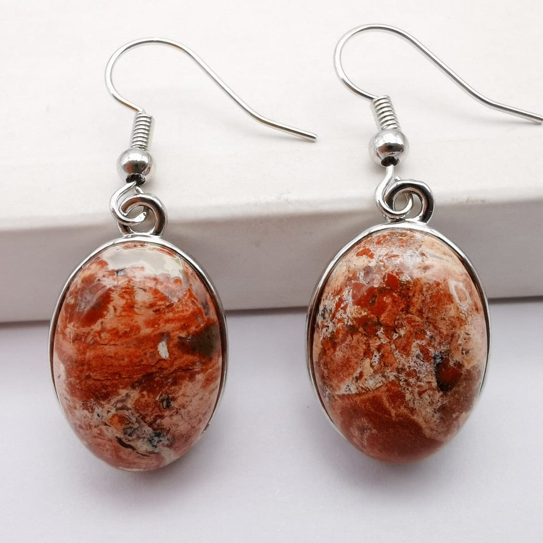 Buddhatrends Breciated Stone Natural Stone Oval Earrings