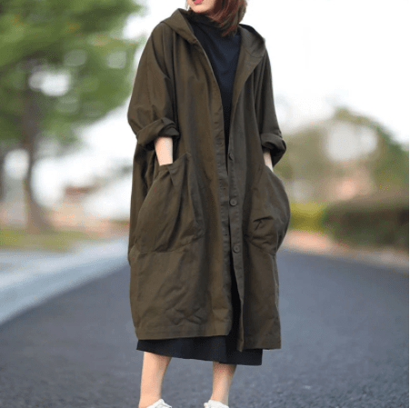 Buddhatrends Coat Army Green / One Size Holly Long Oversized Hooded Coat