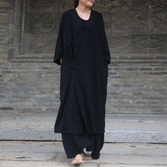 Buddhatrends Coat Black / One Size Amaris Vintage Linen Trench Coat