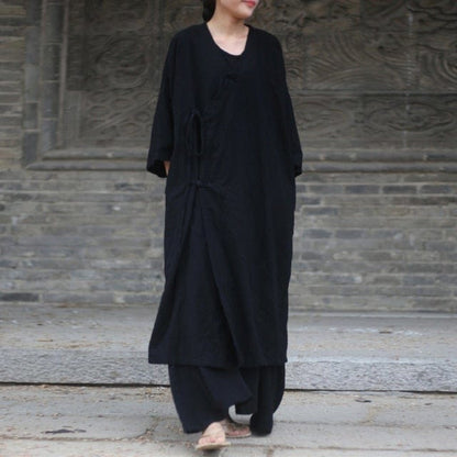 Buddhatrends Coat Black / One Size Amaris Vintage Linen Trench Coat