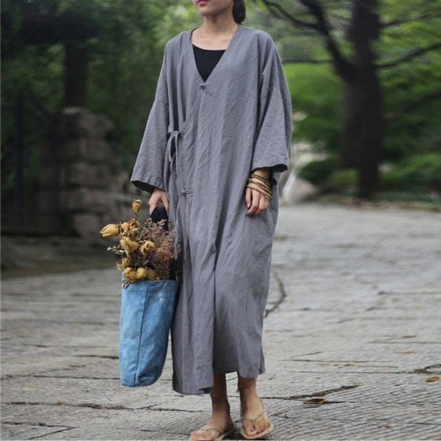 Buddhatrends Coat Gray / One Size Amaris Vintage Linen Trench Coat