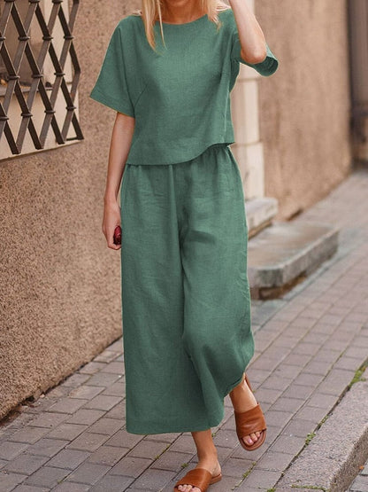 Buddhatrends Dark Green / S Henna Cotton Two Piece Suit | OOTD