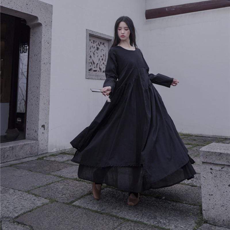 Buddhatrends Dress Black / One Size Asymmetrical Boho Zen Dress