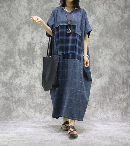 Buddhatrends Dress Blue / One Size Aylin Printed Cotton Linen Robe Dress