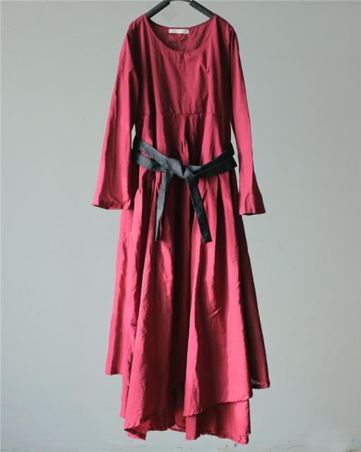 Buddhatrends Dress Dark Red / One Size Asymmetrical Boho Zen Dress
