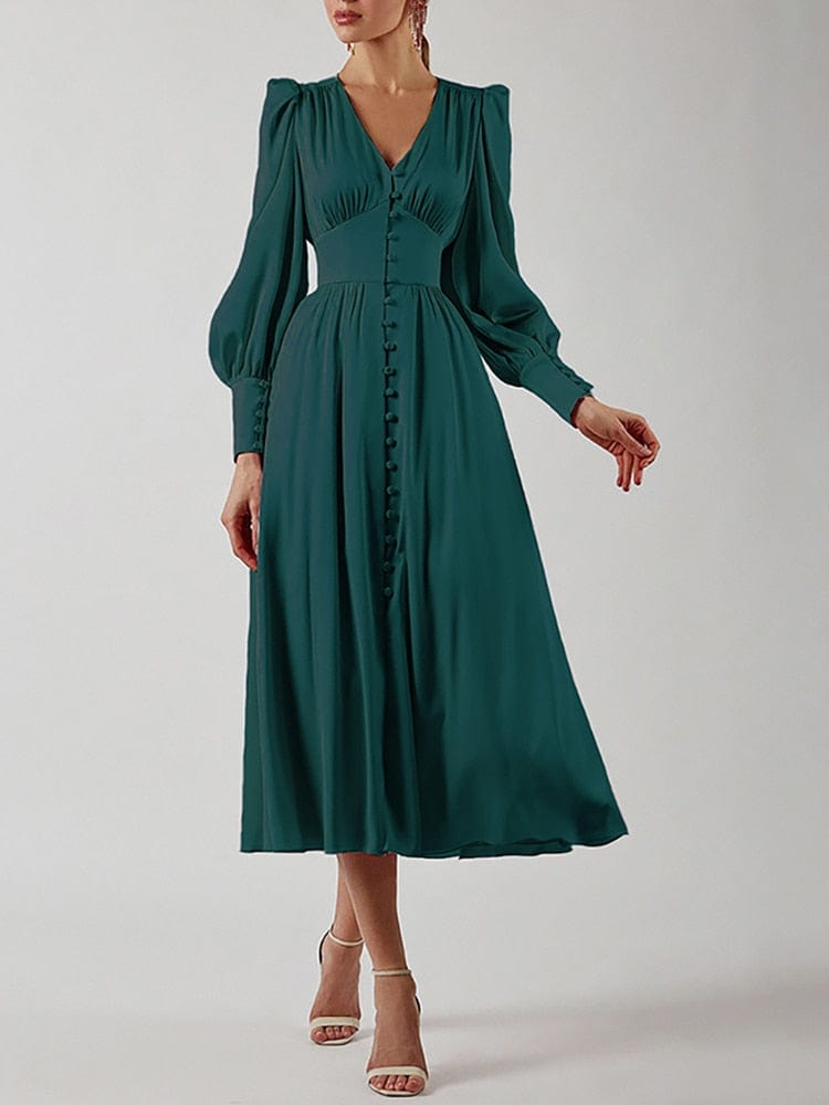 Buddhatrends Dress Deep Green / XS Maliyah Elegant Midi Dress