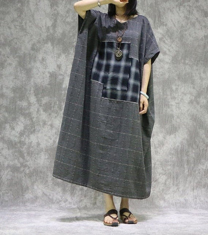 Buddhatrends Dress Gray / One Size Aylin Printed Cotton Linen Robe Dress