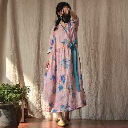 Buddhatrends Dress Pink / One Size Zen Flower Oversized Ramie Dress | Zen