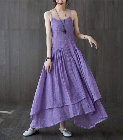 Buddhatrends Dress Purple / L Vienna Cotton Linen Spaghetti Dress