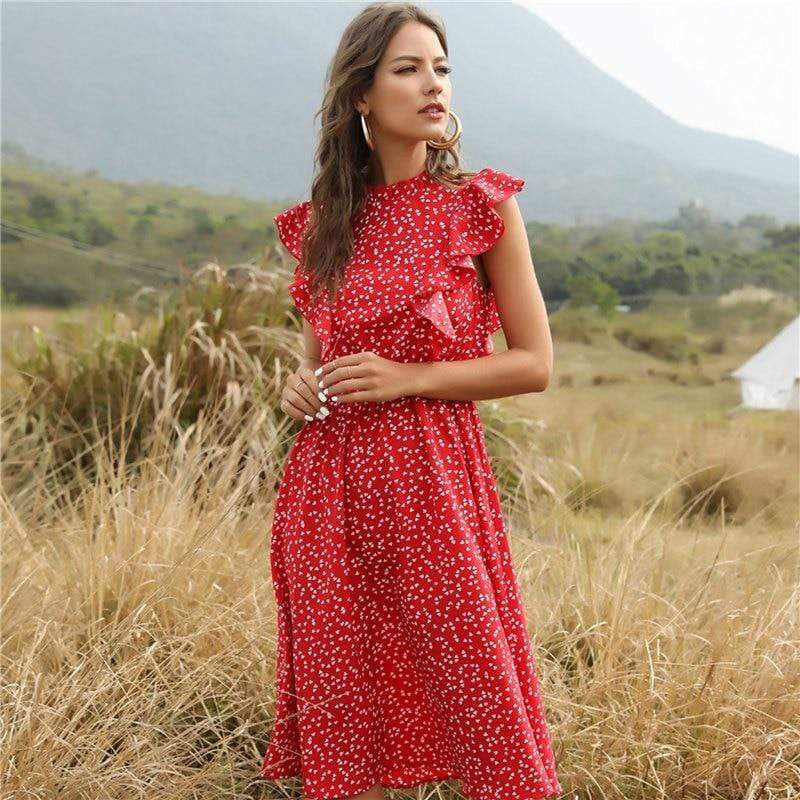 Valentina Red Chiffon Dress