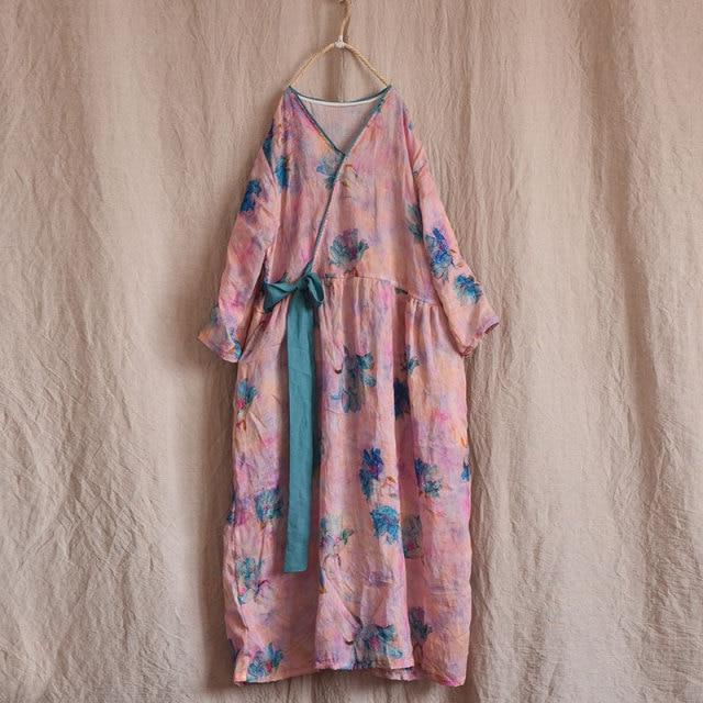 Buddhatrends Dress Zen Flower Oversized Ramie Dress | Zen