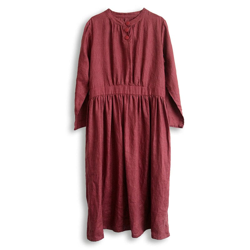 Buddhatrends Dresses Loose Linen Chines Style Dress | Lotus