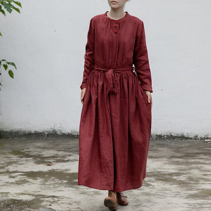 Buddhatrends Dresses Loose Linen Chines Style Dress | Lotus