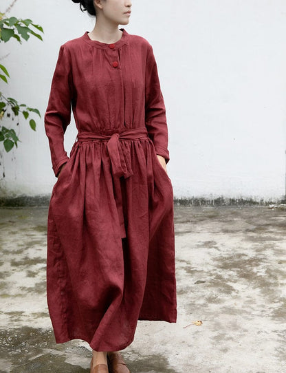 Buddhatrends Dresses Loose Linen Chines Style Dress | Lotus