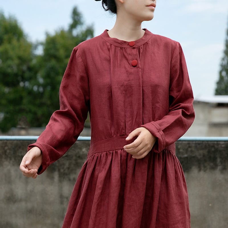 Buddhatrends Dresses Loose Linen Chines Style Dress | Lotus