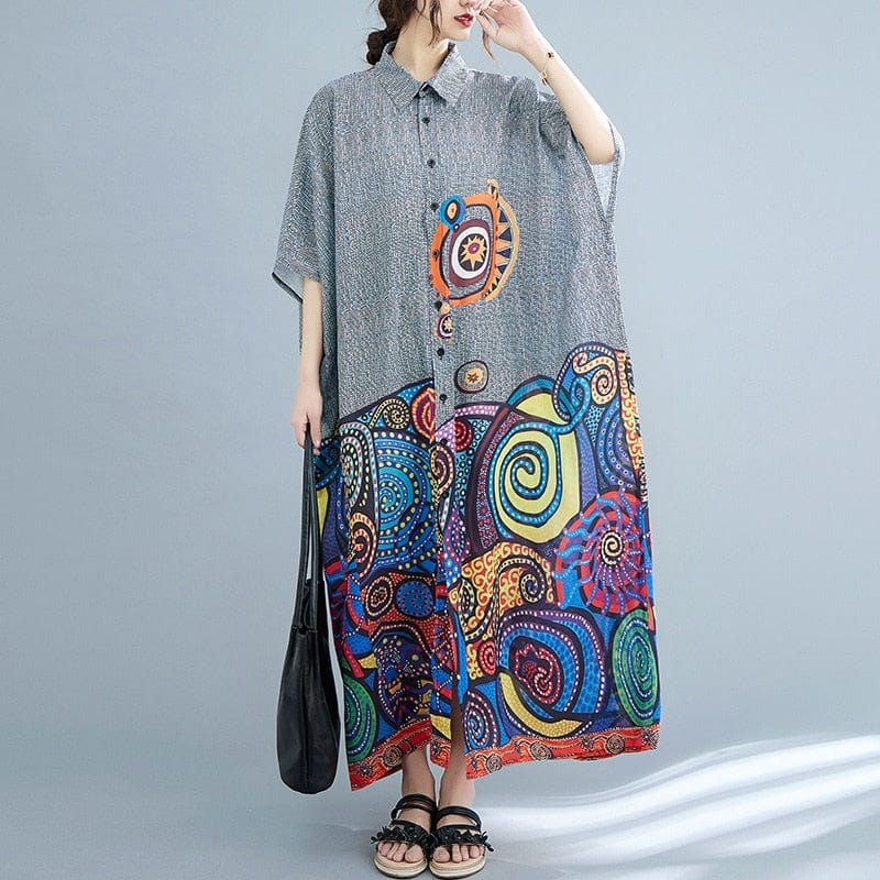 Buddhatrends Dresses Manny oversized Floral Shirt Dress