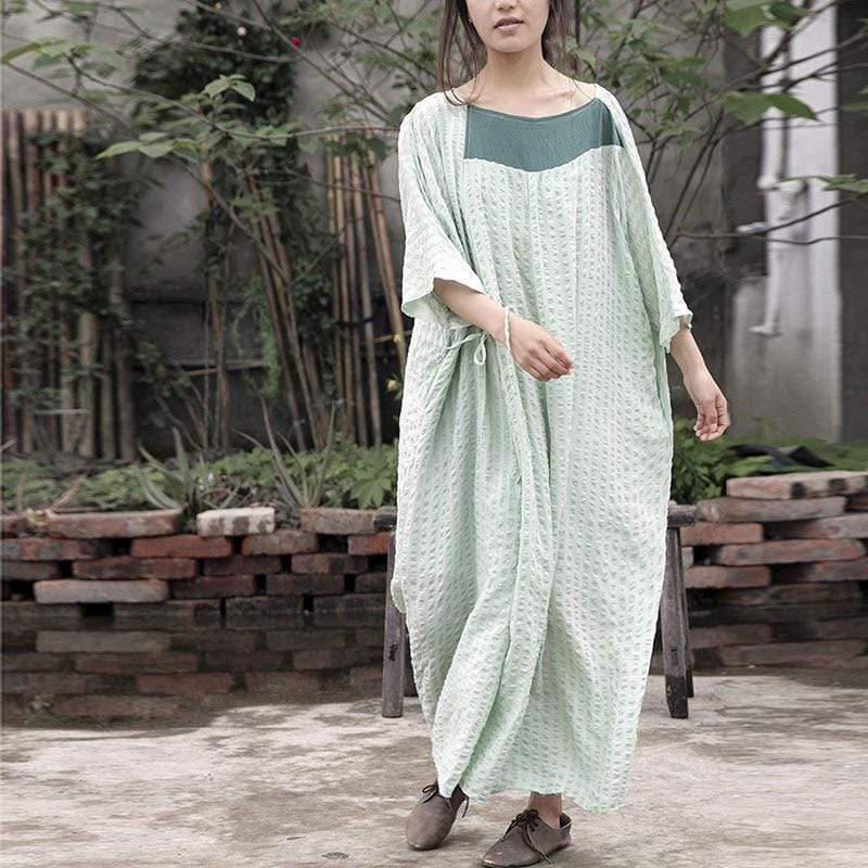 Buddhatrends Dresses Oversized Green Cotton Dress | Lotus