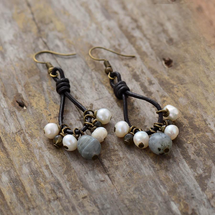 Buddhatrends Earrings Jade Pearls Labradorite Earrings