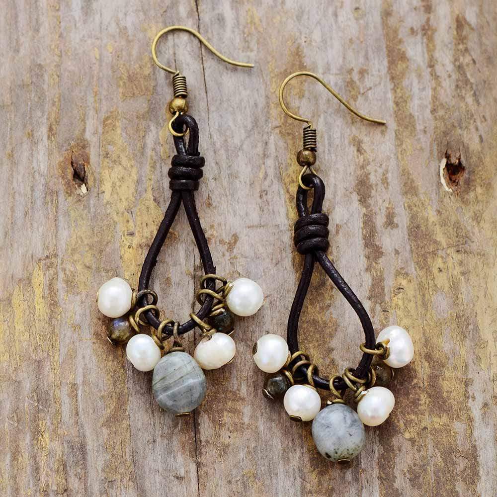 Buddhatrends Earrings Jade Pearls Labradorite Earrings