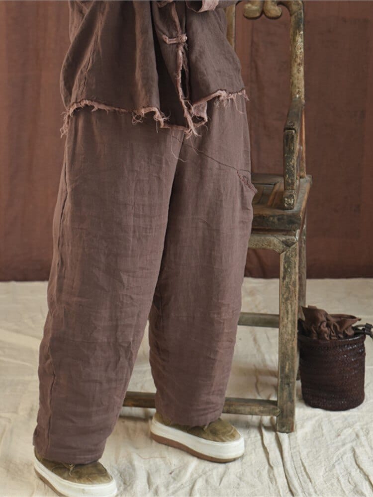Buddhatrends Elastic Waist Linen Padded Pants