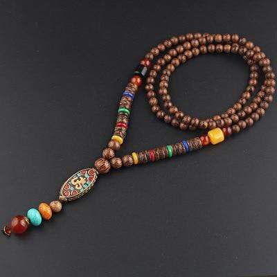 Buddhatrends Evening In Shanghai Wooden Mala Beads Necklace