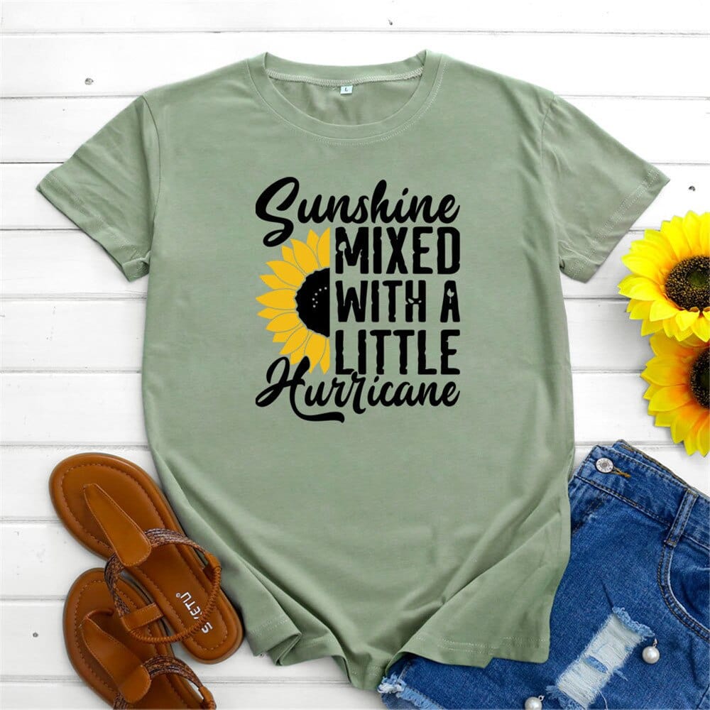 Buddhatrends F0761-OliveGreen / S Sunflower Graphic Cotton T-shirts