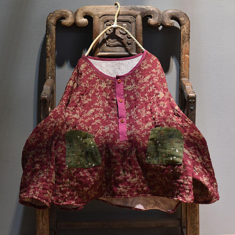 Buddhatrends Floral Cotton and Linen Blouse