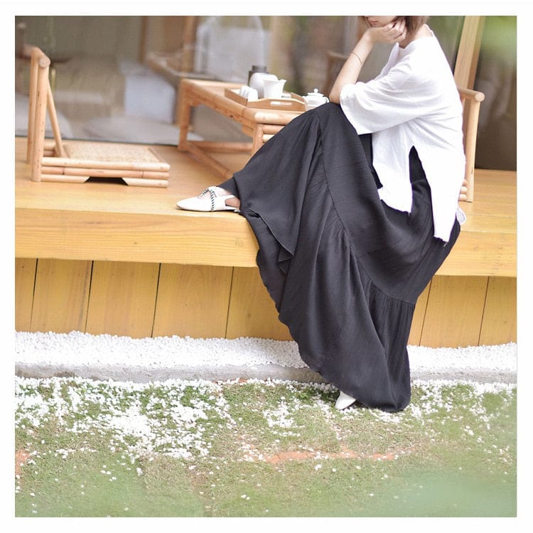 Buddhatrends Flowy High Waist Cotton Linen Skirt