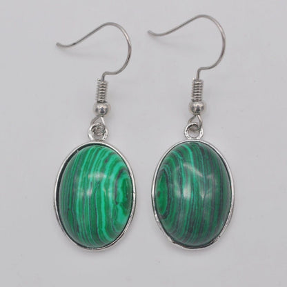 Buddhatrends Green Malachite Natural Stone Oval Earrings