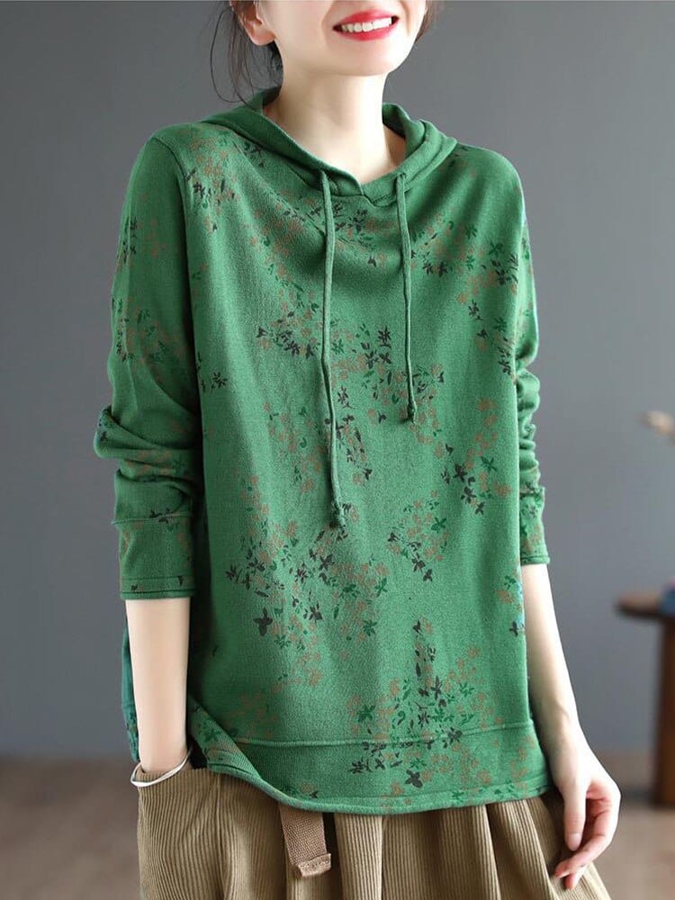 Buddhatrends Green / One Size Aranza Floral Hooded Pullover