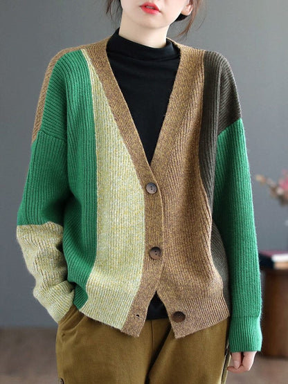 Buddhatrends Green / One Size / China Knitted Harajuku V-Neck Cardigan