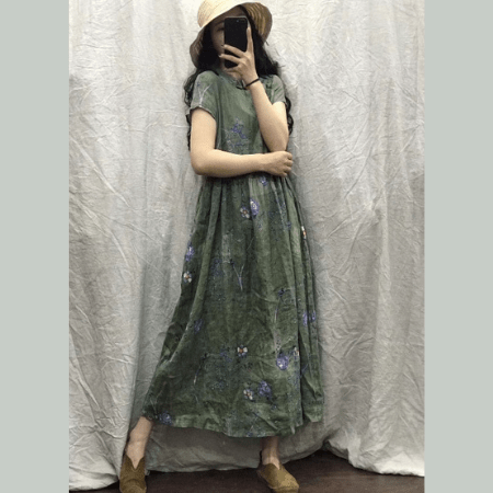 Buddhatrends Green / One Size Kira Floral Chinese Dress