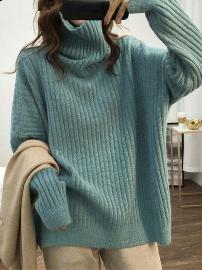 Buddhatrends Green / One Size Oversized Turtleneck Knitted Sweater