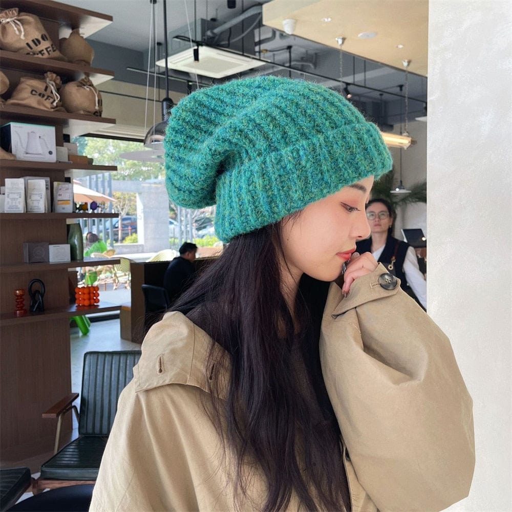 Buddhatrends Green / One Size Oversized Wool Knitted Hats