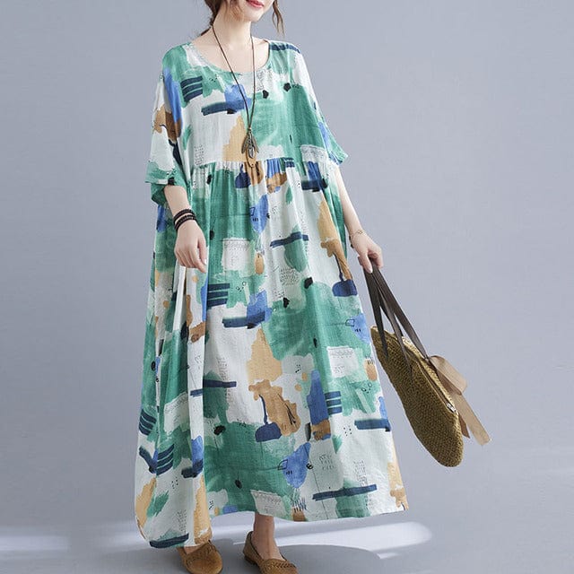 Buddhatrends Green / 5XL / China Sundress Abstract Maxi Dress