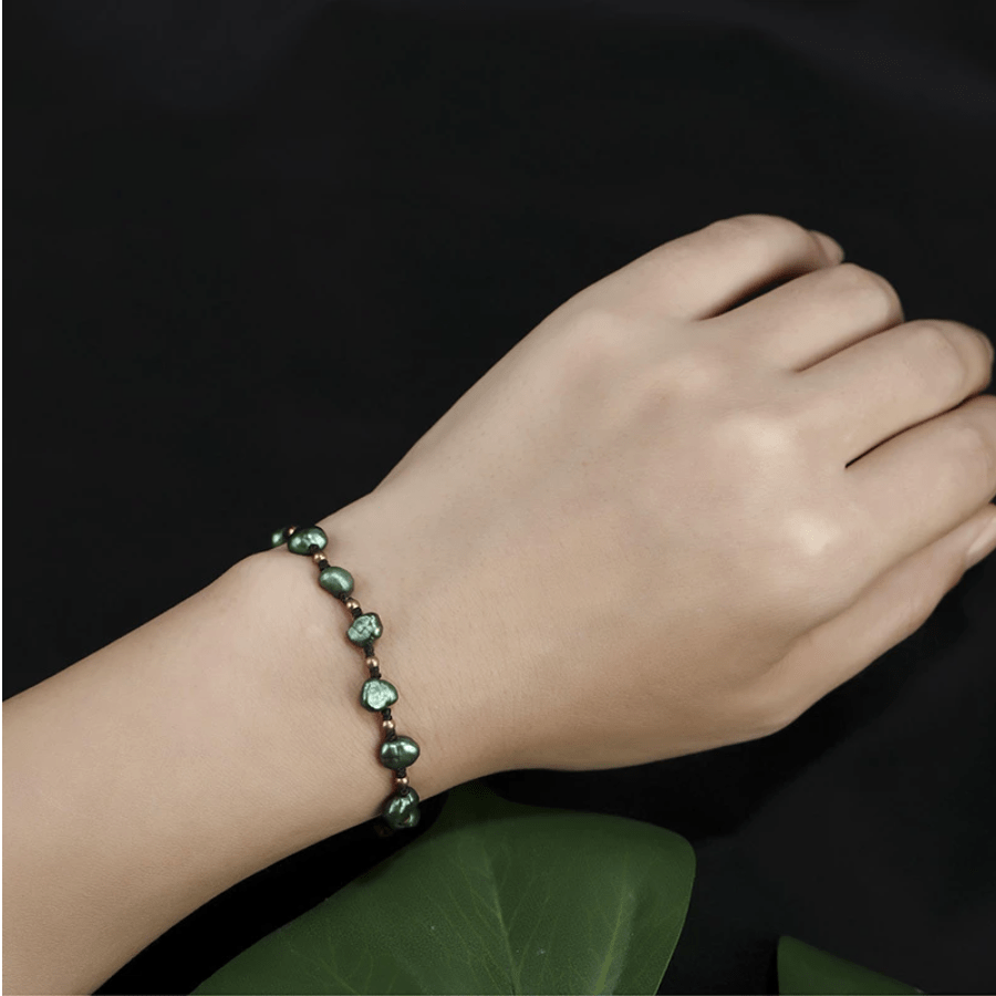 Buddhatrends Green Pearls Handmade Braided Bracelet