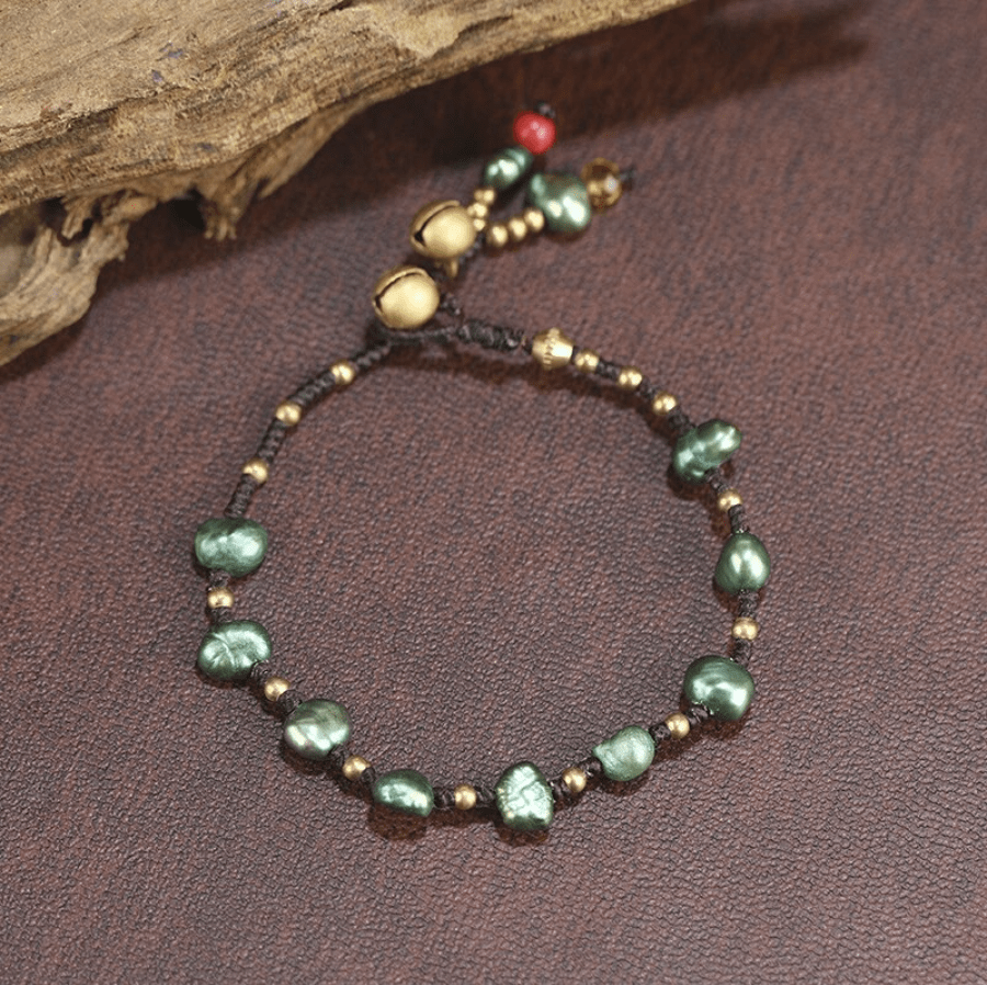 Buddhatrends Green Pearls Handmade Braided Bracelet