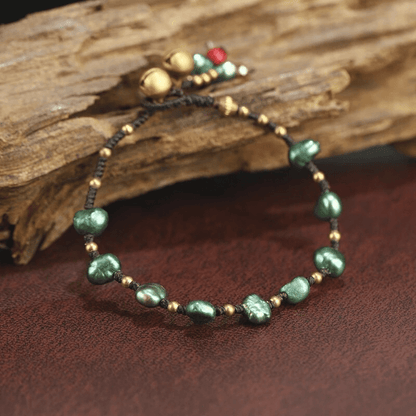 Buddhatrends Green Pearls Handmade Braided Bracelet