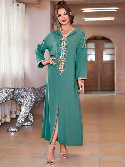 Buddhatrends Green / S Glam Long Sleeve Abaya Dress