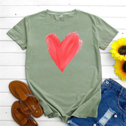 Buddhatrends Green / S Graphic Printed Heart  O Neck Tee