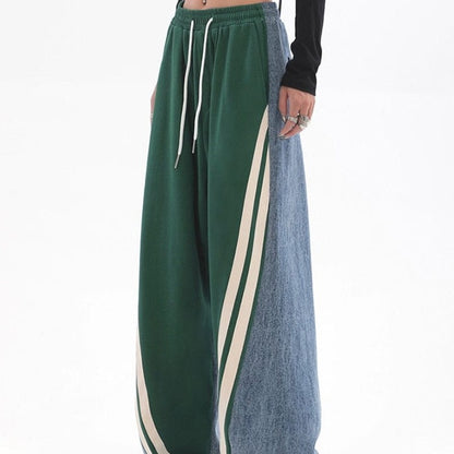 Buddhatrends Green / S High Waist Contrast Color Sweatpants