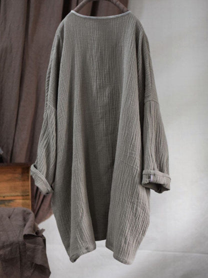Buddhatrends Irregular V Neck Cotton Linen Coat