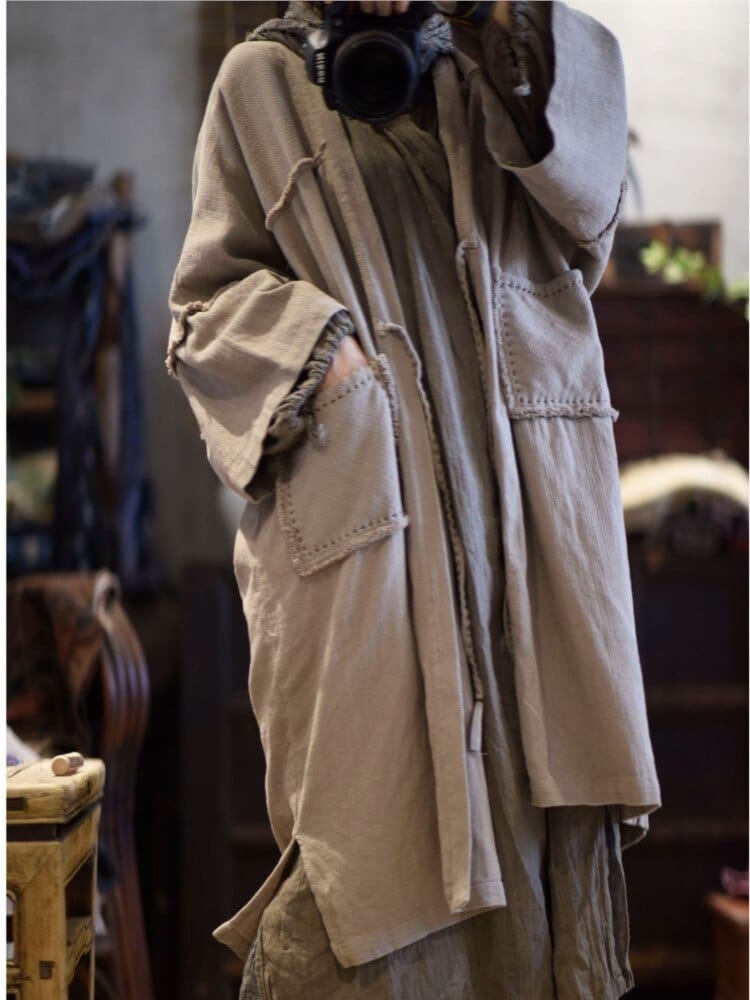 Buddhatrends Judha Cotton Linen Long Trench Coat