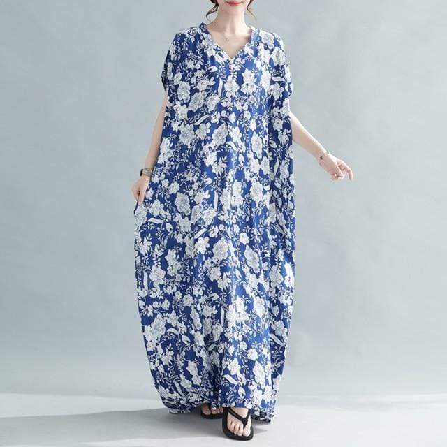 Buddhatrends Kaftans Chinese Porcelain White and Blue Kaftan Dress