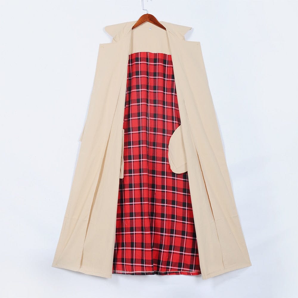 Buddhatrends Khaki / S Windbreaker Plaid Open Stitch Coat