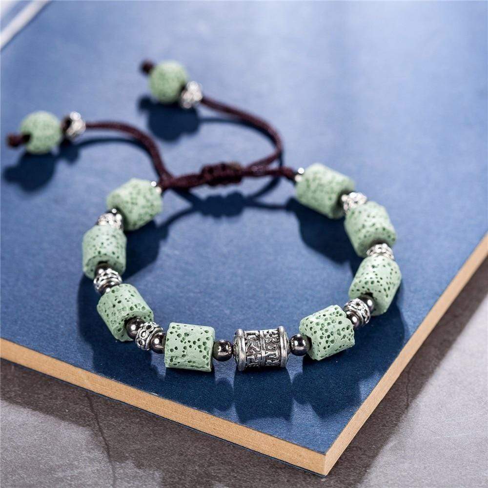 Buddhatrends Light Green Adjustable Lava Stone Bracelet